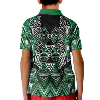 Aotearoa Ngai Tahu Kid Polo Shirt Maori Tribal Dark Green Paua Shell Pattern DT05 - Polynesian Pride