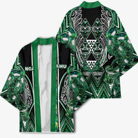 Aotearoa Ngai Tahu Kimono Maori Tribal Dark Green Paua Shell Pattern DT05 - Polynesian Pride
