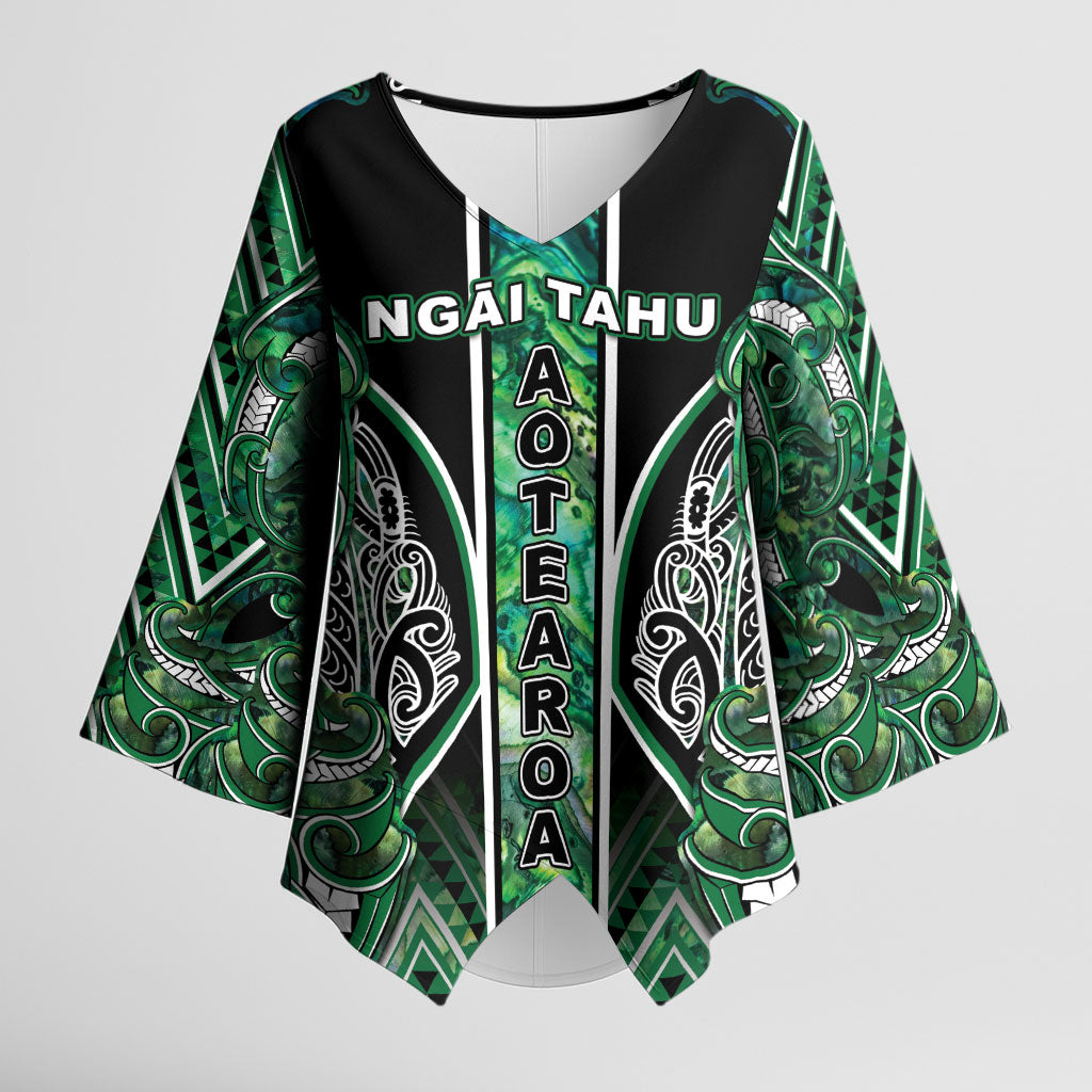 Aotearoa Ngai Tahu Kimono Sleeve Blouse Maori Tribal Dark Green Paua Shell Pattern DT05 Female Green - Polynesian Pride