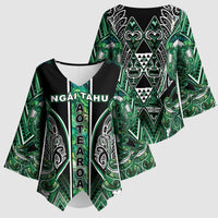 Aotearoa Ngai Tahu Kimono Sleeve Blouse Maori Tribal Dark Green Paua Shell Pattern DT05 - Polynesian Pride