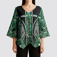 Aotearoa Ngai Tahu Kimono Sleeve Blouse Maori Tribal Dark Green Paua Shell Pattern DT05 - Polynesian Pride