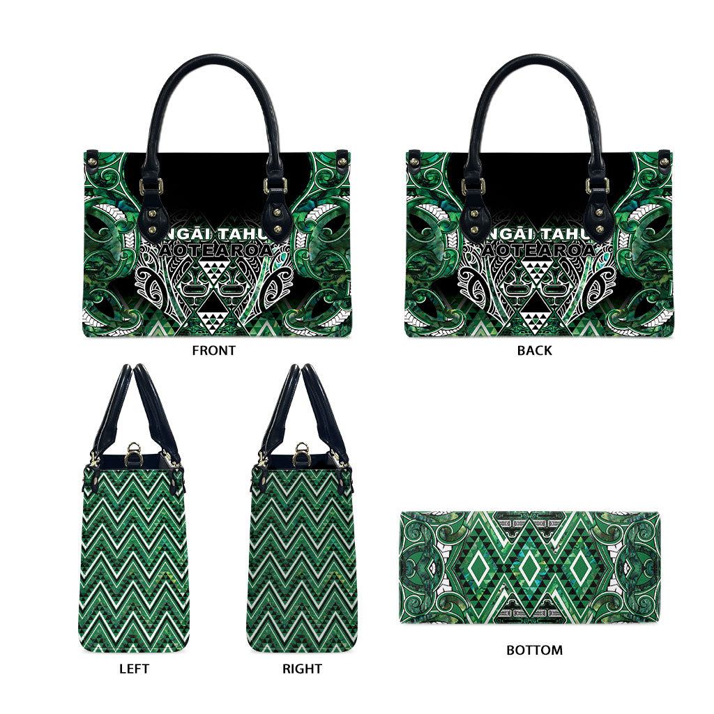 Aotearoa Ngai Tahu Leather Bag Maori Tribal Dark Green Paua Shell Pattern DT05 - Polynesian Pride