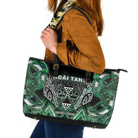 Aotearoa Ngai Tahu Leather Tote Bag Maori Tribal Dark Green Paua Shell Pattern DT05 Green - Polynesian Pride