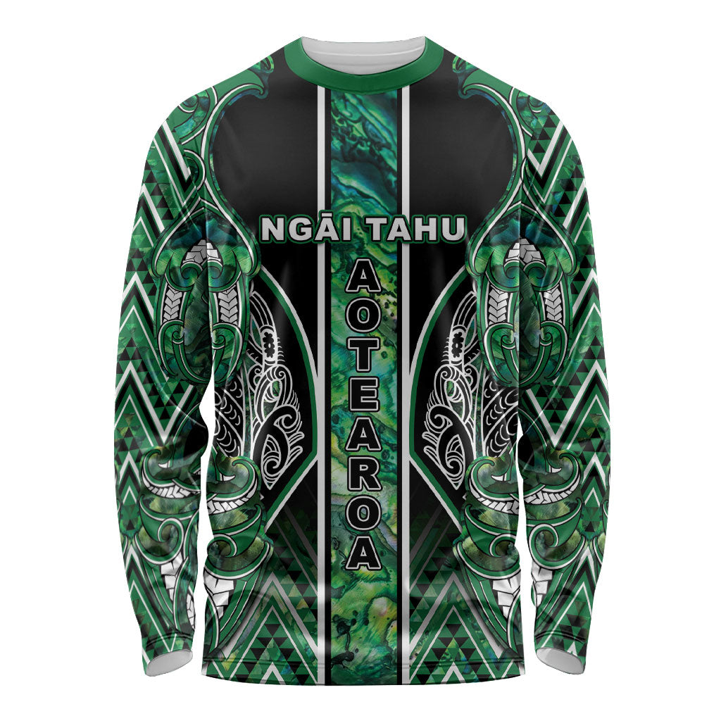 Aotearoa Ngai Tahu Long Sleeve Shirt Maori Tribal Dark Green Paua Shell Pattern DT05 Unisex Green - Polynesian Pride