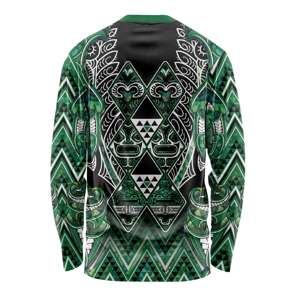 Aotearoa Ngai Tahu Long Sleeve Shirt Maori Tribal Dark Green Paua Shell Pattern DT05 - Polynesian Pride