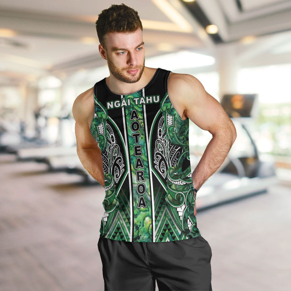 Aotearoa Ngai Tahu Men Tank Top Maori Tribal Dark Green Paua Shell Pattern DT05 Green - Polynesian Pride