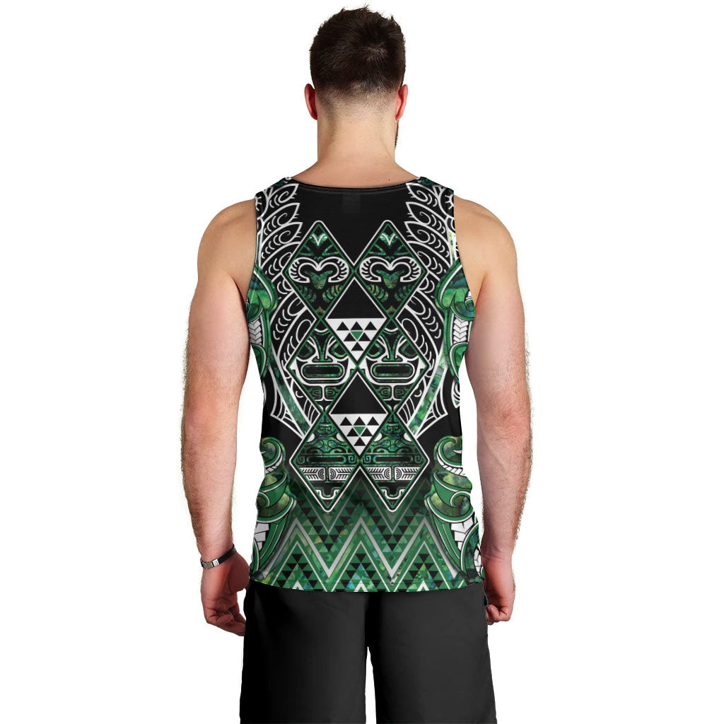 Aotearoa Ngai Tahu Men Tank Top Maori Tribal Dark Green Paua Shell Pattern DT05 - Polynesian Pride