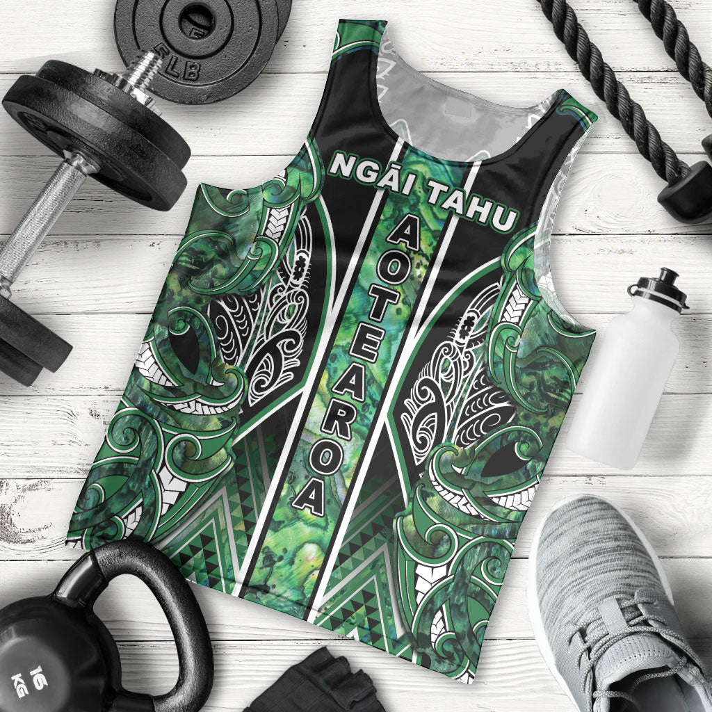 Aotearoa Ngai Tahu Men Tank Top Maori Tribal Dark Green Paua Shell Pattern DT05 - Polynesian Pride