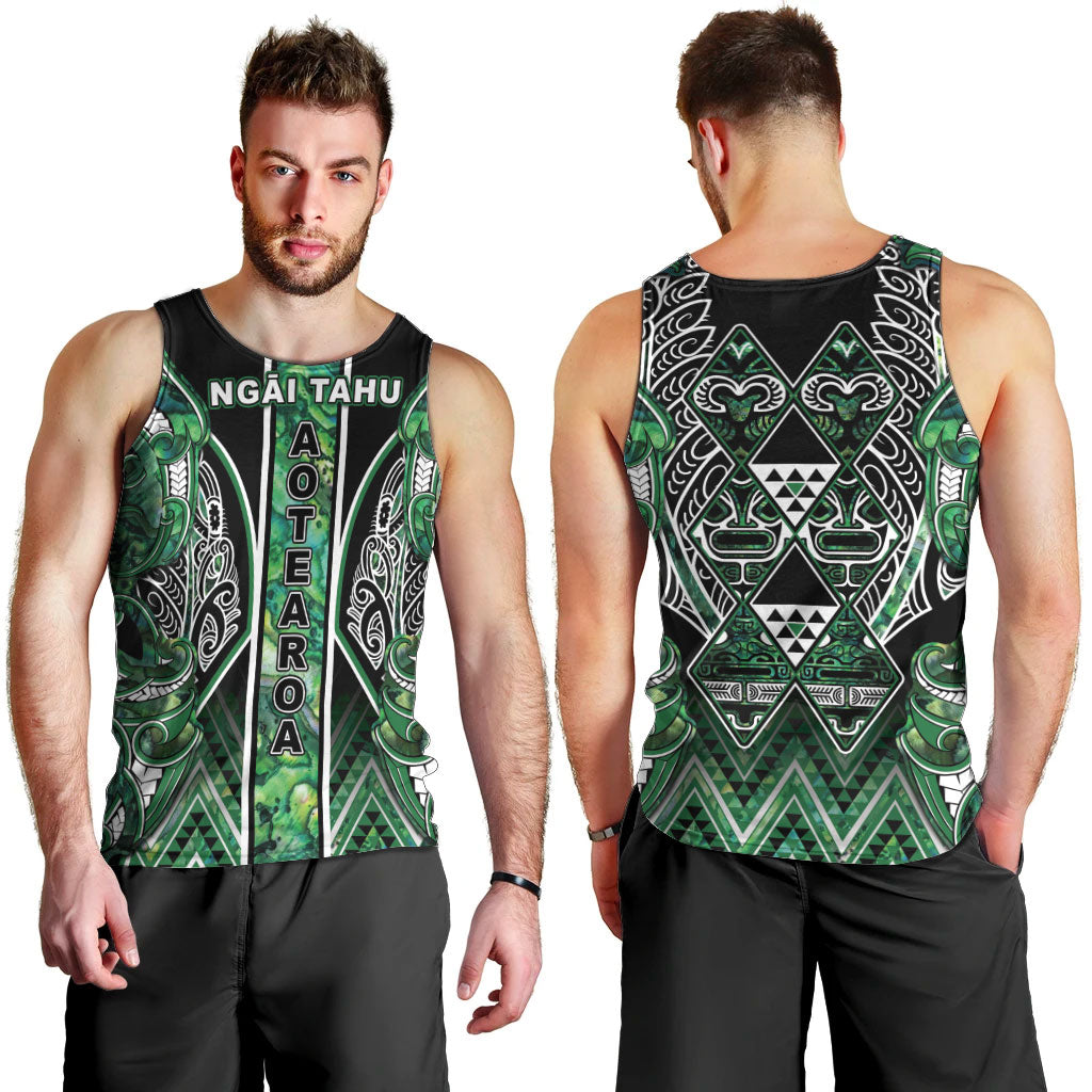 Aotearoa Ngai Tahu Men Tank Top Maori Tribal Dark Green Paua Shell Pattern DT05 - Polynesian Pride