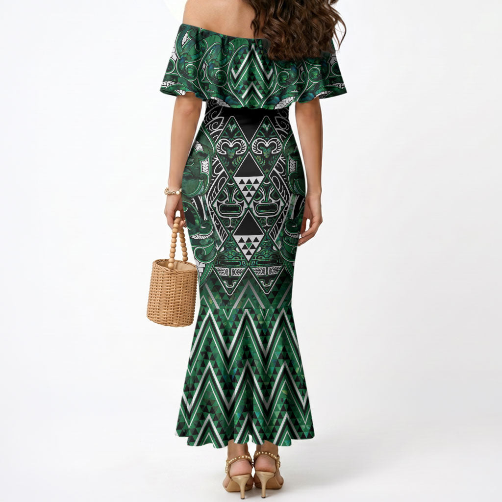 Aotearoa Ngai Tahu Mermaid Dress Maori Tribal Dark Green Paua Shell Pattern DT05 - Polynesian Pride