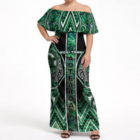 Aotearoa Ngai Tahu Off Shoulder Maxi Dress Maori Tribal Dark Green Paua Shell Pattern DT05 Women Green - Polynesian Pride