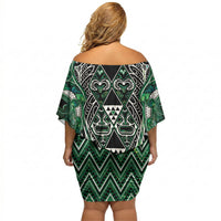 Aotearoa Ngai Tahu Off Shoulder Short Dress Maori Tribal Dark Green Paua Shell Pattern DT05 - Polynesian Pride