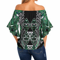 Aotearoa Ngai Tahu Off Shoulder Wrap Waist Top Maori Tribal Dark Green Paua Shell Pattern DT05 - Polynesian Pride