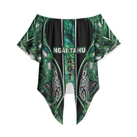 Aotearoa Ngai Tahu Off Shoulder Wrap Waist Top Maori Tribal Dark Green Paua Shell Pattern DT05 - Polynesian Pride