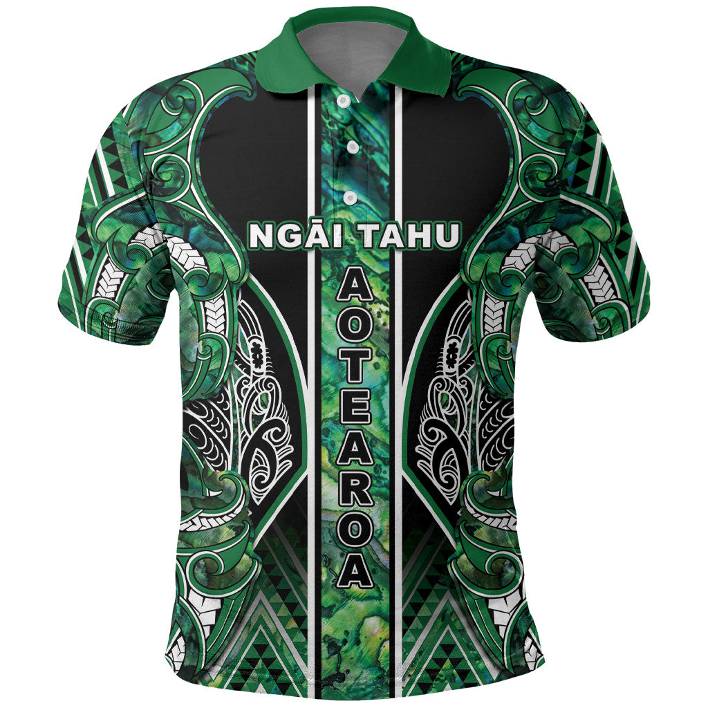 Aotearoa Ngai Tahu Polo Shirt Maori Tribal Dark Green Paua Shell Pattern DT05 Green - Polynesian Pride