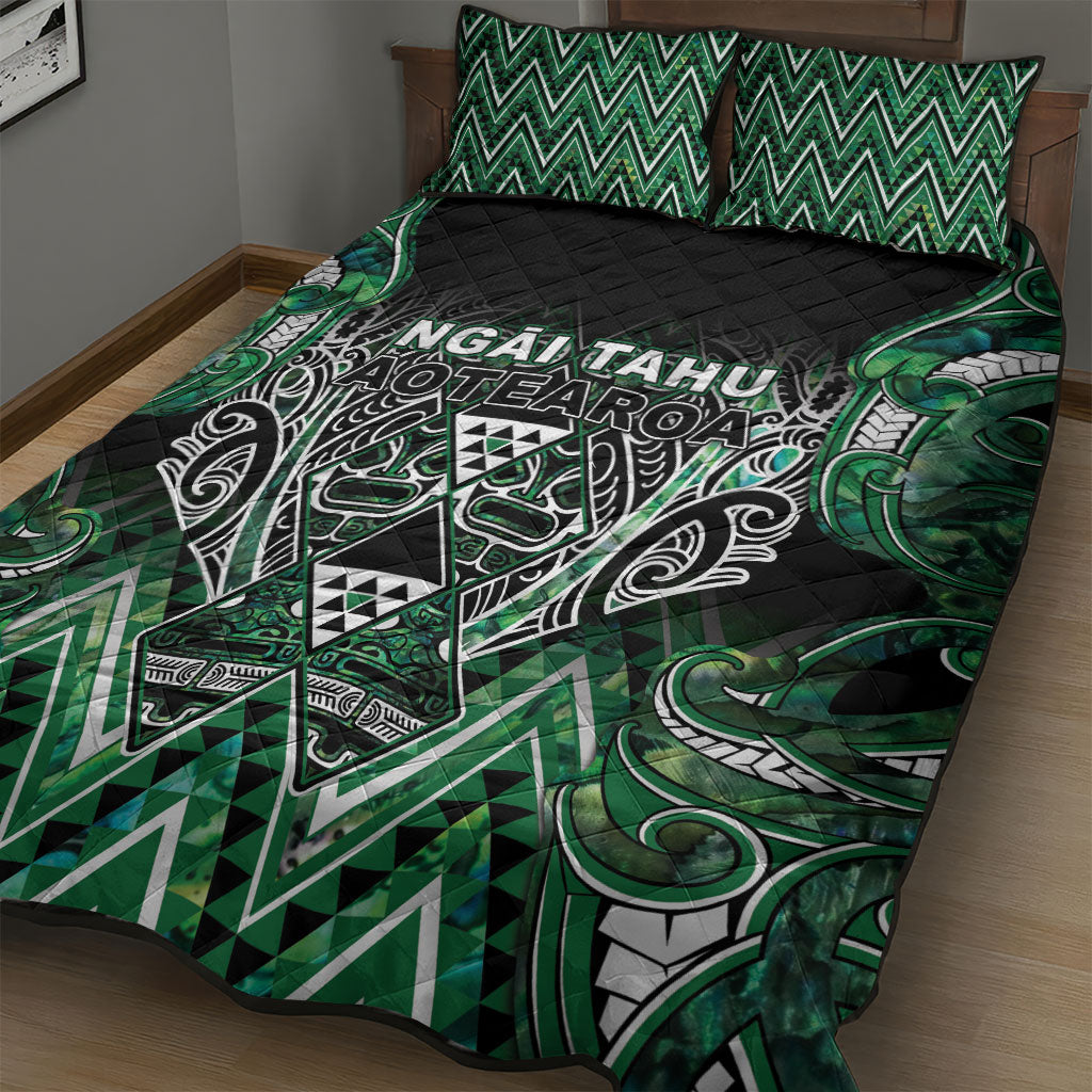 Aotearoa Ngai Tahu Quilt Bed Set Maori Tribal Dark Green Paua Shell Pattern DT05 - Polynesian Pride