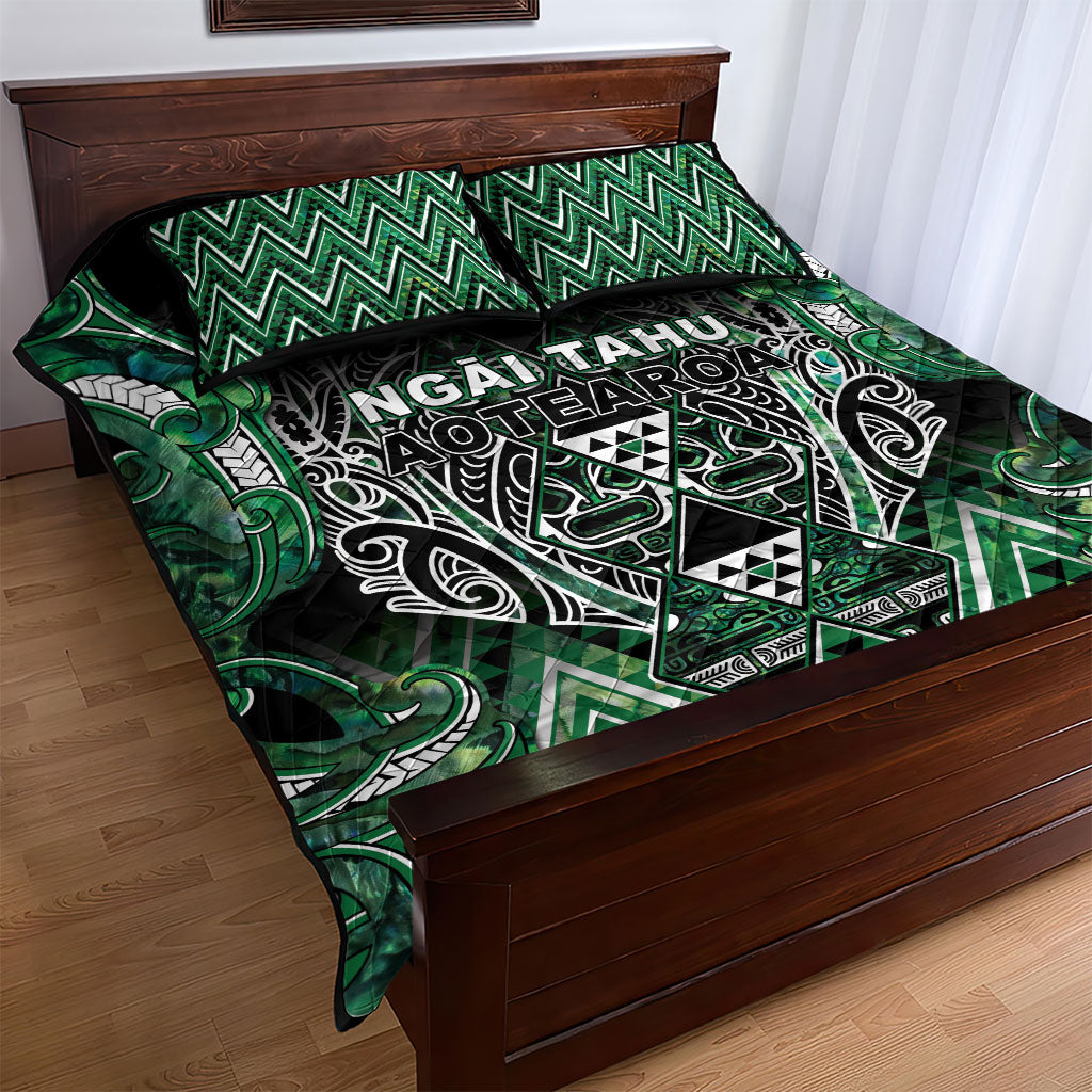 Aotearoa Ngai Tahu Quilt Bed Set Maori Tribal Dark Green Paua Shell Pattern DT05 - Polynesian Pride