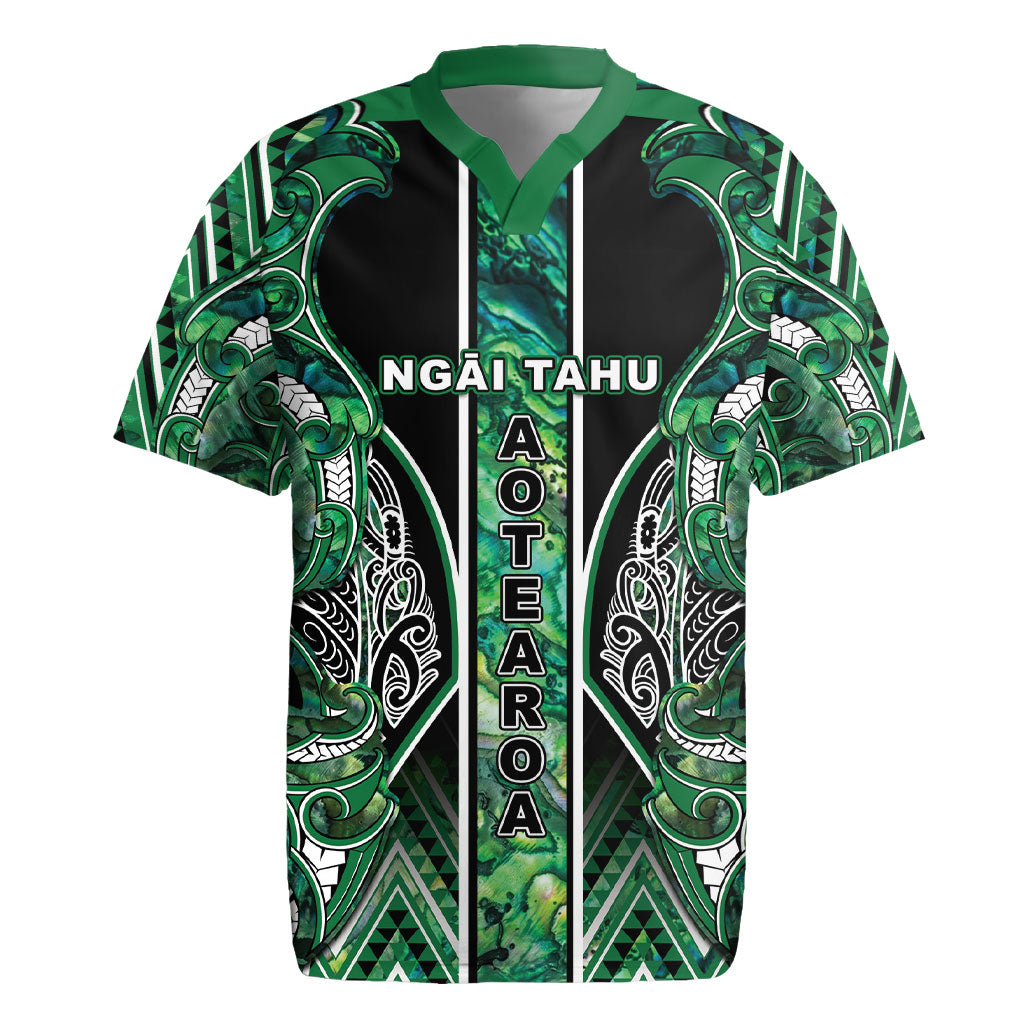 Aotearoa Ngai Tahu Rugby Jersey Maori Tribal Dark Green Paua Shell Pattern DT05 Green - Polynesian Pride
