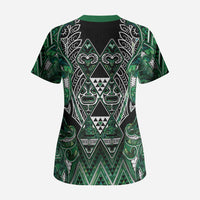 Aotearoa Ngai Tahu Scrub Top Maori Tribal Dark Green Paua Shell Pattern DT05 - Polynesian Pride