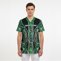 Aotearoa Ngai Tahu Scrub Top Maori Tribal Dark Green Paua Shell Pattern DT05 - Polynesian Pride
