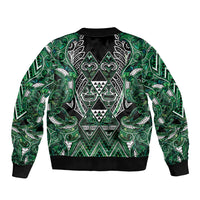 Aotearoa Ngai Tahu Sleeve Zip Bomber Jacket Maori Tribal Dark Green Paua Shell Pattern DT05 - Polynesian Pride