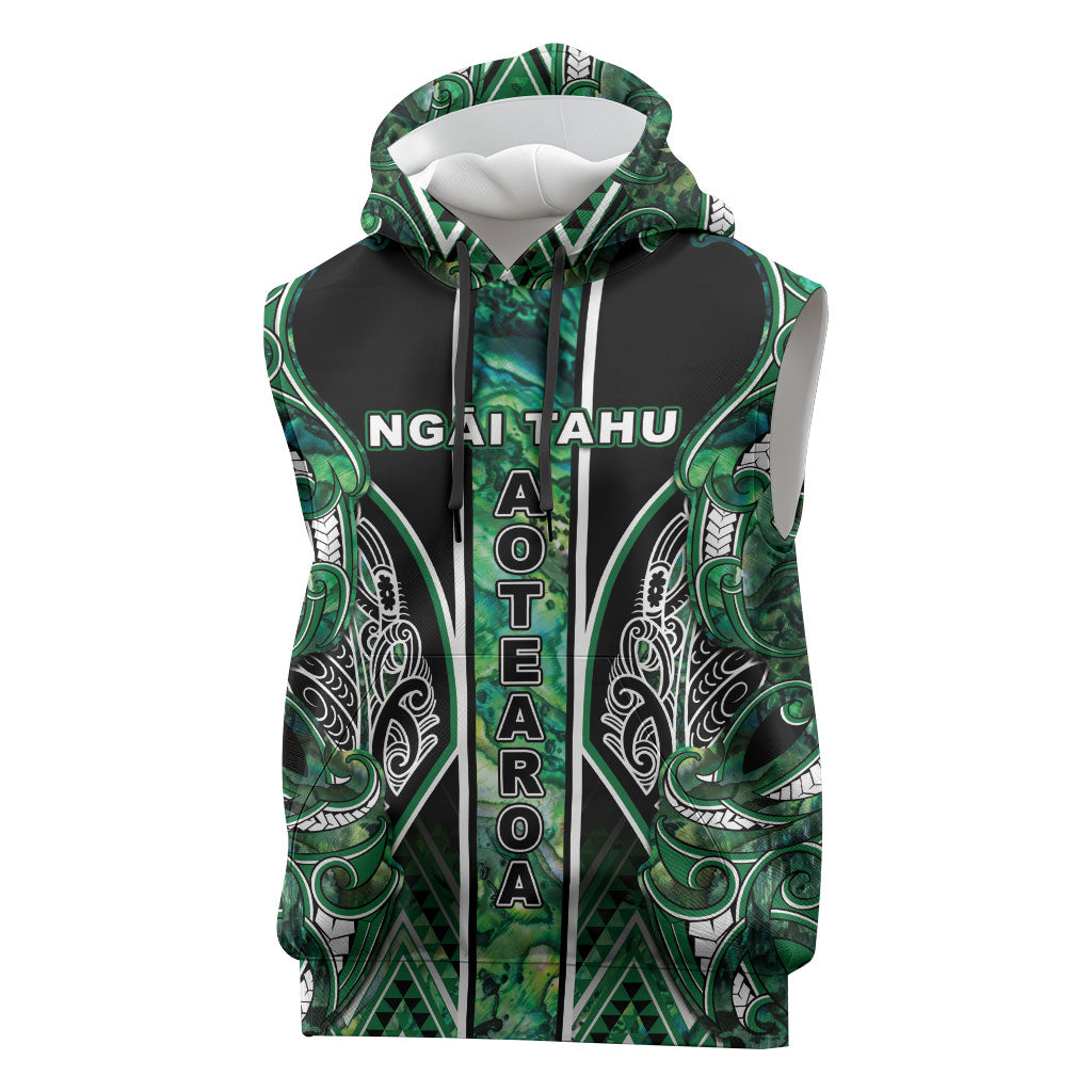 Aotearoa Ngai Tahu Sleeveless Hoodie Maori Tribal Dark Green Paua Shell Pattern DT05 Green - Polynesian Pride