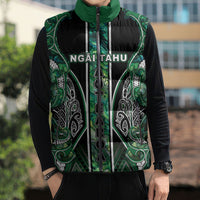 Aotearoa Ngai Tahu Sleeveless Puffer Jacket Maori Tribal Dark Green Paua Shell Pattern DT05 - Polynesian Pride