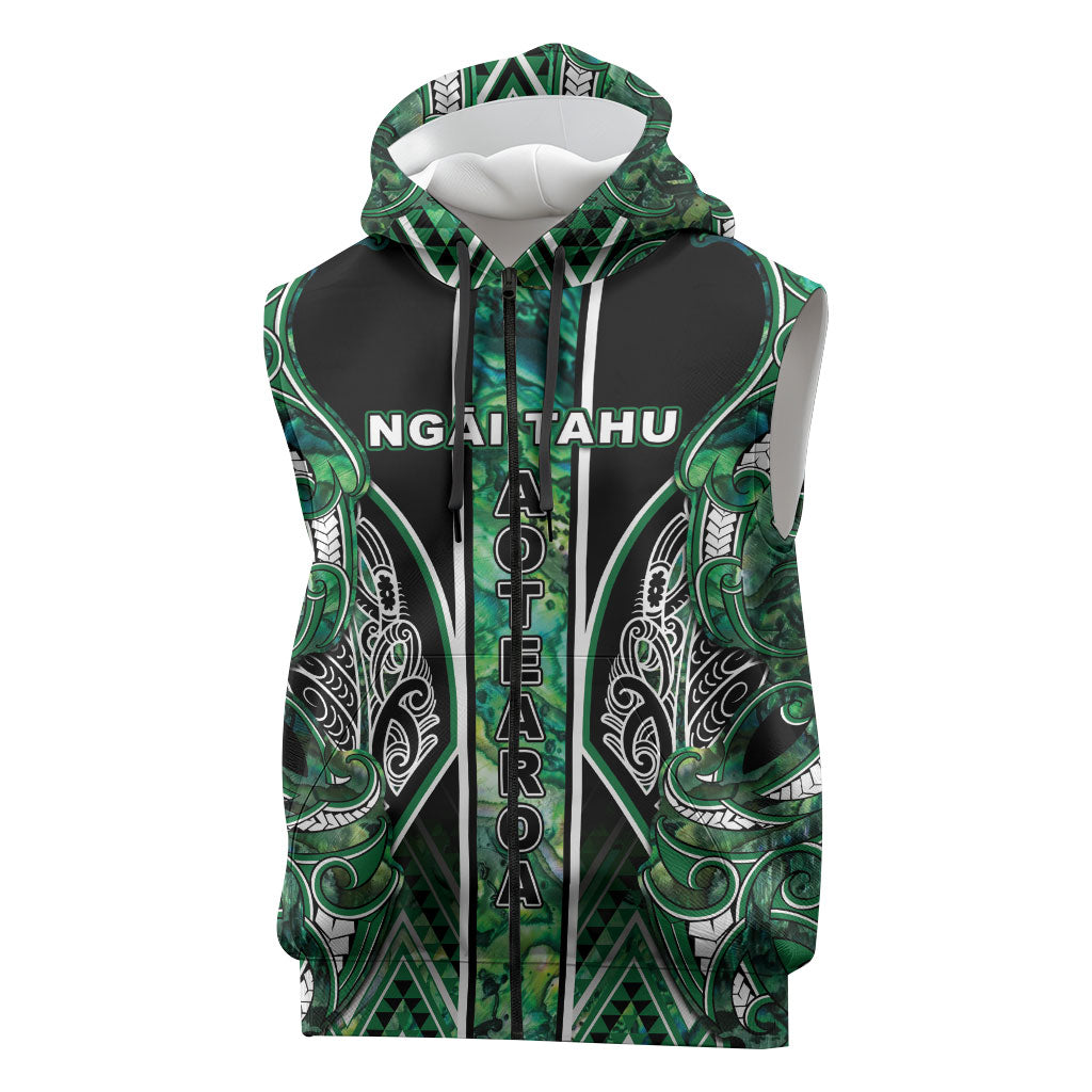 Aotearoa Ngai Tahu Sleeveless Zip Hoodie Maori Tribal Dark Green Paua Shell Pattern DT05 Green - Polynesian Pride