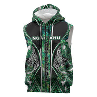 Aotearoa Ngai Tahu Sleeveless Zip Hoodie Maori Tribal Dark Green Paua Shell Pattern DT05 Green - Polynesian Pride