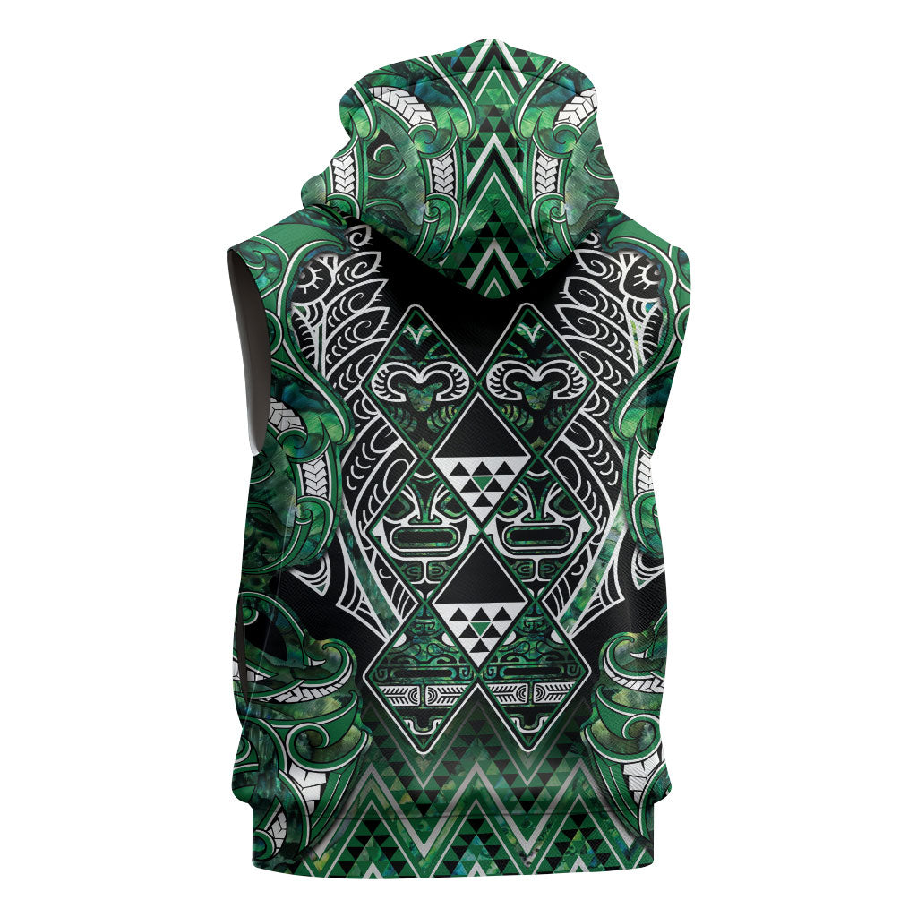 Aotearoa Ngai Tahu Sleeveless Zip Hoodie Maori Tribal Dark Green Paua Shell Pattern DT05 - Polynesian Pride