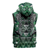 Aotearoa Ngai Tahu Sleeveless Zip Hoodie Maori Tribal Dark Green Paua Shell Pattern DT05 - Polynesian Pride