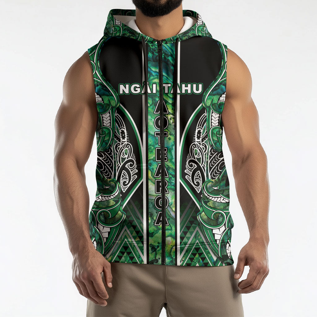 Aotearoa Ngai Tahu Sleeveless Zip Hoodie Maori Tribal Dark Green Paua Shell Pattern DT05 - Polynesian Pride