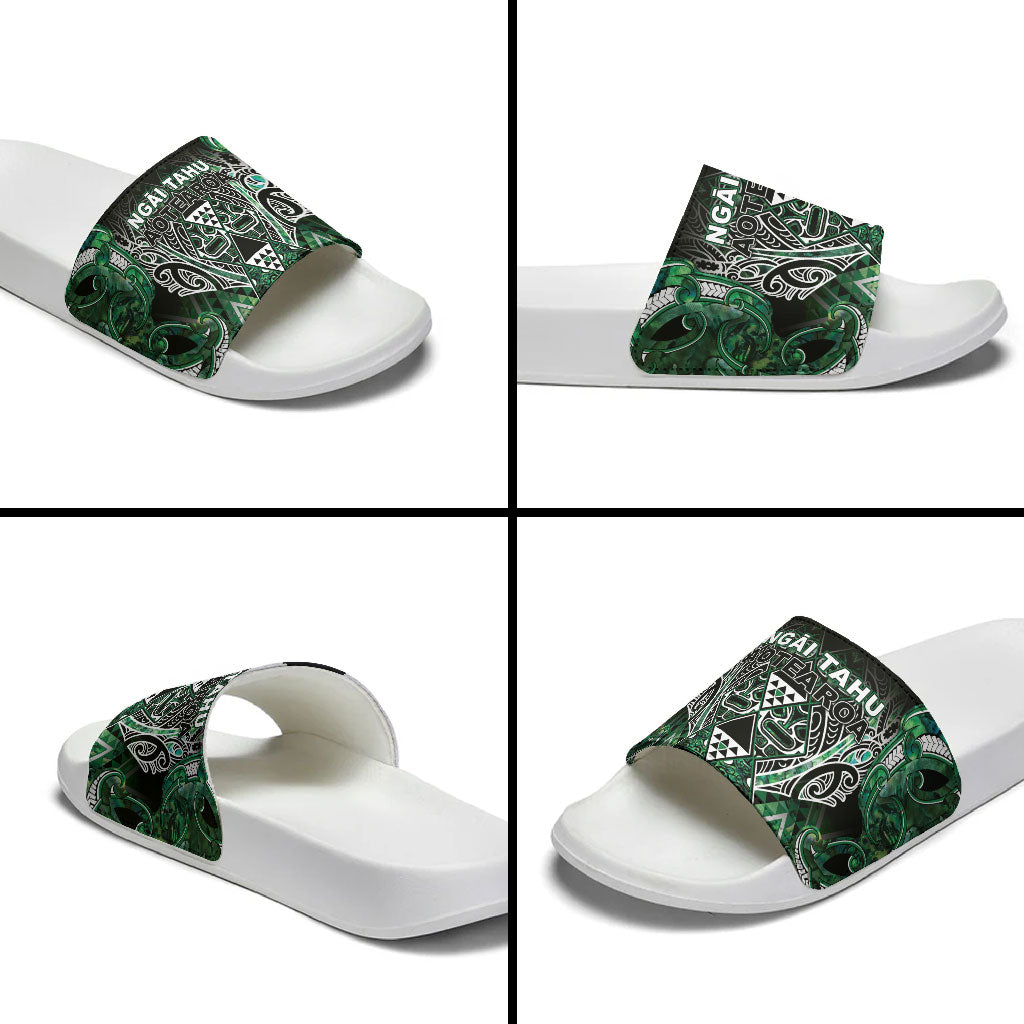 Aotearoa Ngai Tahu Slide Sandals Maori Tribal Dark Green Paua Shell Pattern DT05 - Polynesian Pride