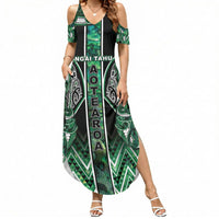 Aotearoa Ngai Tahu Summer Maxi Dress Maori Tribal Dark Green Paua Shell Pattern DT05 Women Green - Polynesian Pride