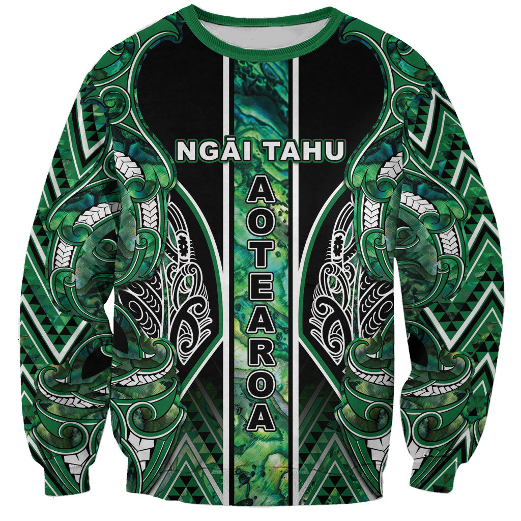 Aotearoa Ngai Tahu Sweatshirt Maori Tribal Dark Green Paua Shell Pattern DT05 Unisex Green - Polynesian Pride