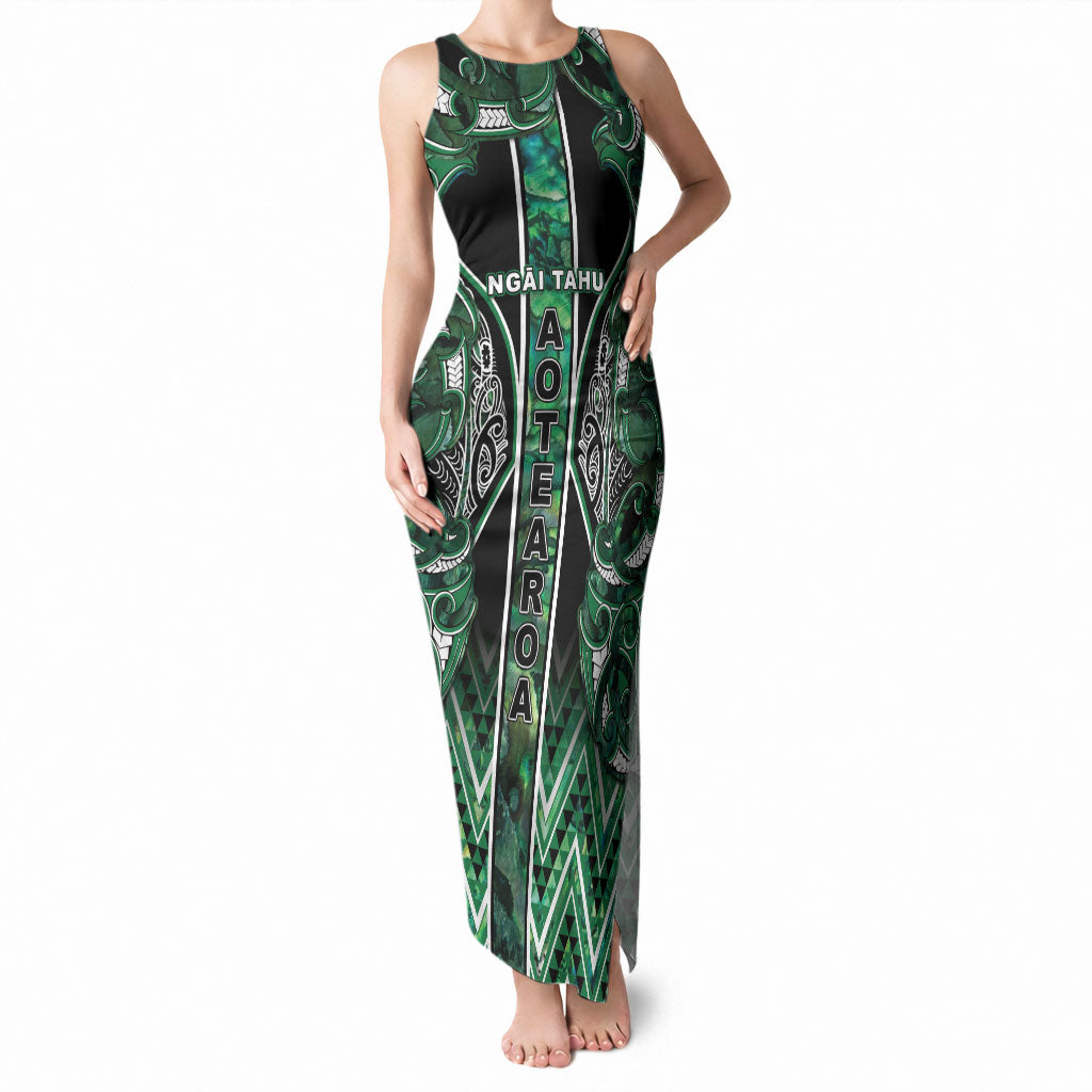 Aotearoa Ngai Tahu Tank Maxi Dress Maori Tribal Dark Green Paua Shell Pattern DT05 Women Green - Polynesian Pride
