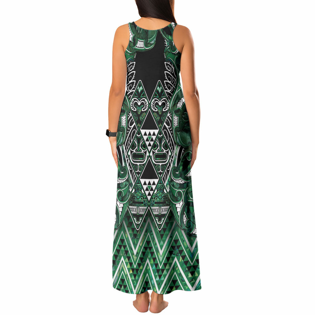 Aotearoa Ngai Tahu Tank Maxi Dress Maori Tribal Dark Green Paua Shell Pattern DT05 - Polynesian Pride