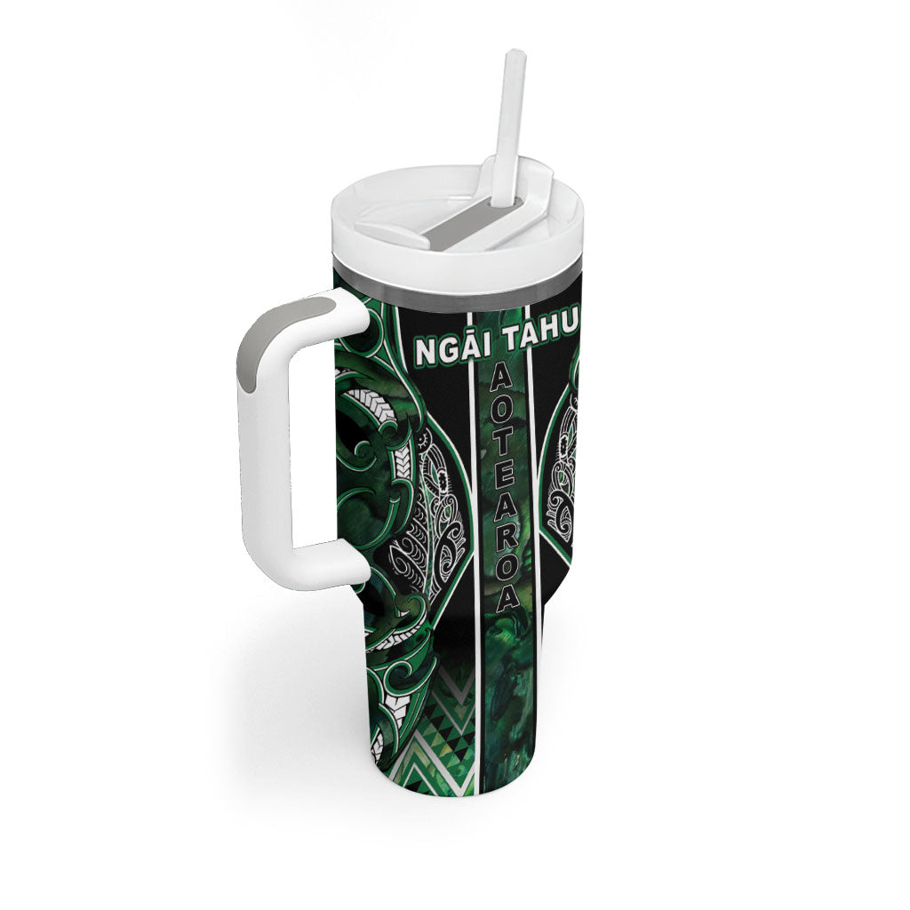 Aotearoa Ngai Tahu Tumbler With Handle Maori Tribal Dark Green Paua Shell Pattern DT05 - Polynesian Pride