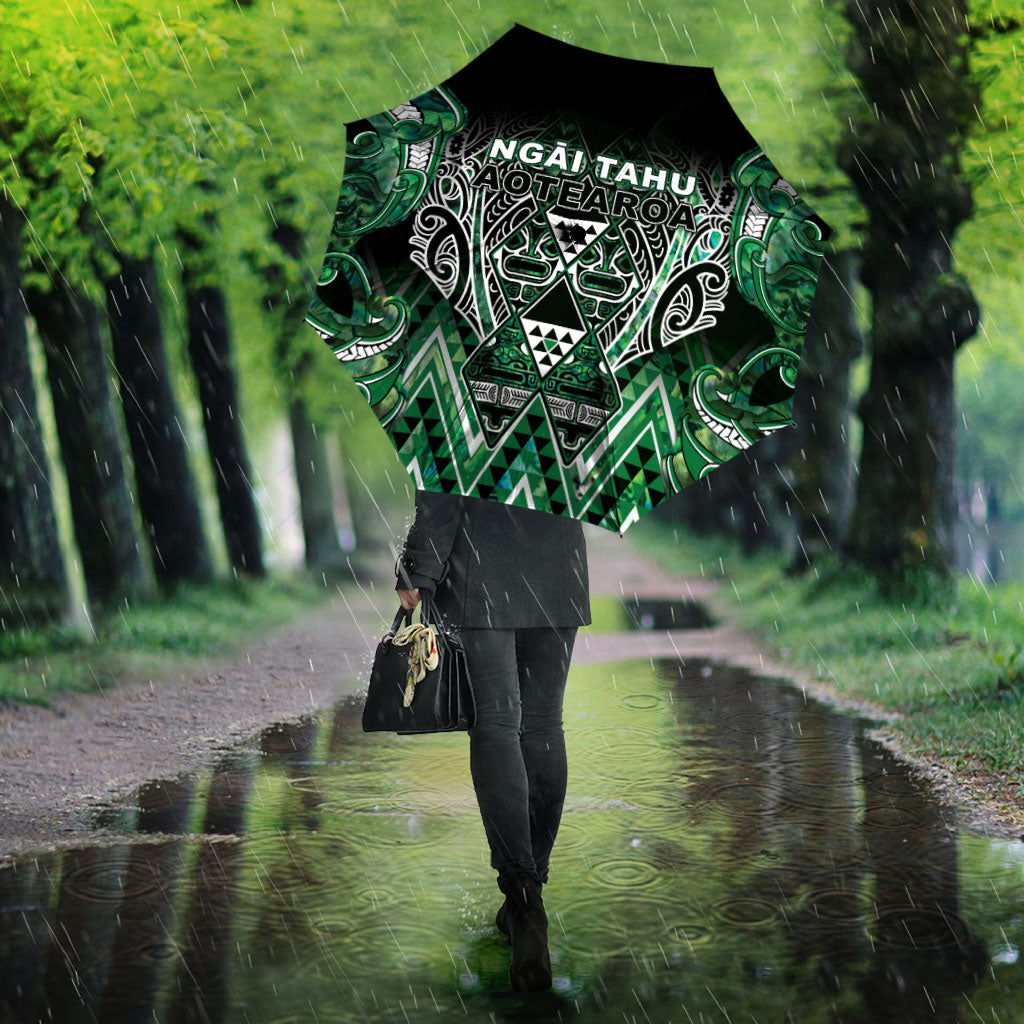 Aotearoa Ngai Tahu Umbrella Maori Tribal Dark Green Paua Shell Pattern DT05 - Polynesian Pride