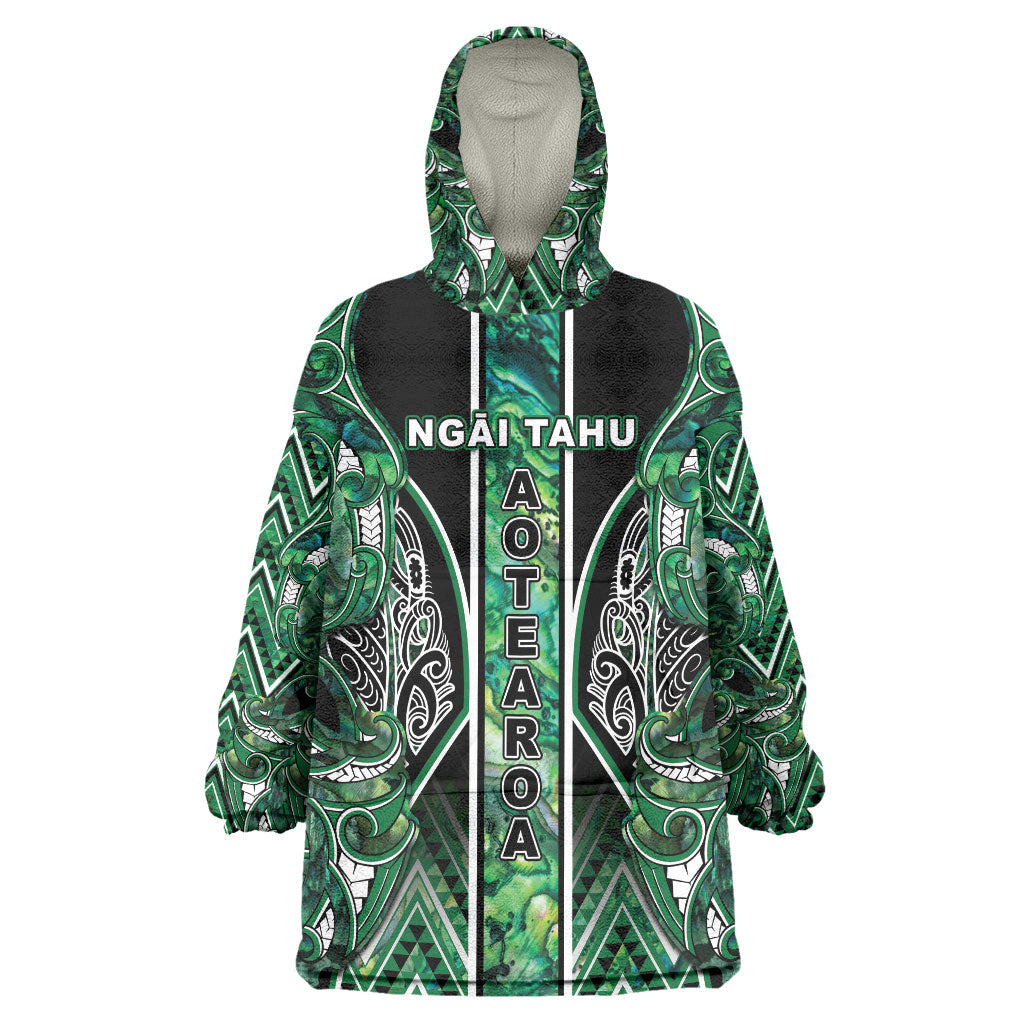 Aotearoa Ngai Tahu Wearable Blanket Hoodie Maori Tribal Dark Green Paua Shell Pattern DT05 One Size Green - Polynesian Pride