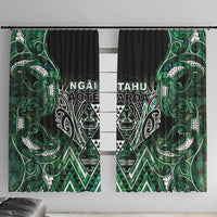 Aotearoa Ngai Tahu Window Curtain Maori Tribal Dark Green Paua Shell Pattern DT05 With Hooks Green - Polynesian Pride