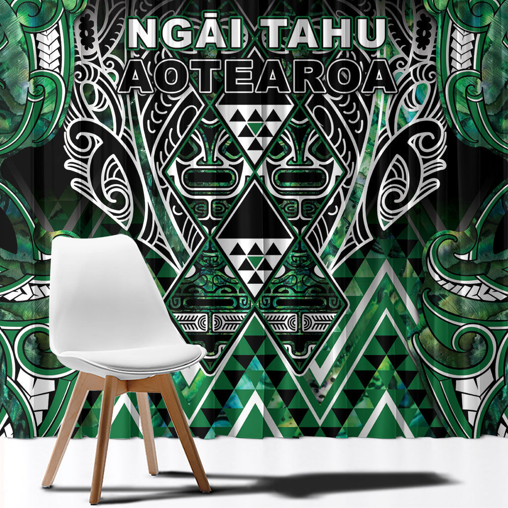 Aotearoa Ngai Tahu Window Curtain Maori Tribal Dark Green Paua Shell Pattern DT05 - Polynesian Pride