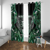 Aotearoa Ngai Tahu Window Curtain Maori Tribal Dark Green Paua Shell Pattern DT05 With Grommets Green - Polynesian Pride
