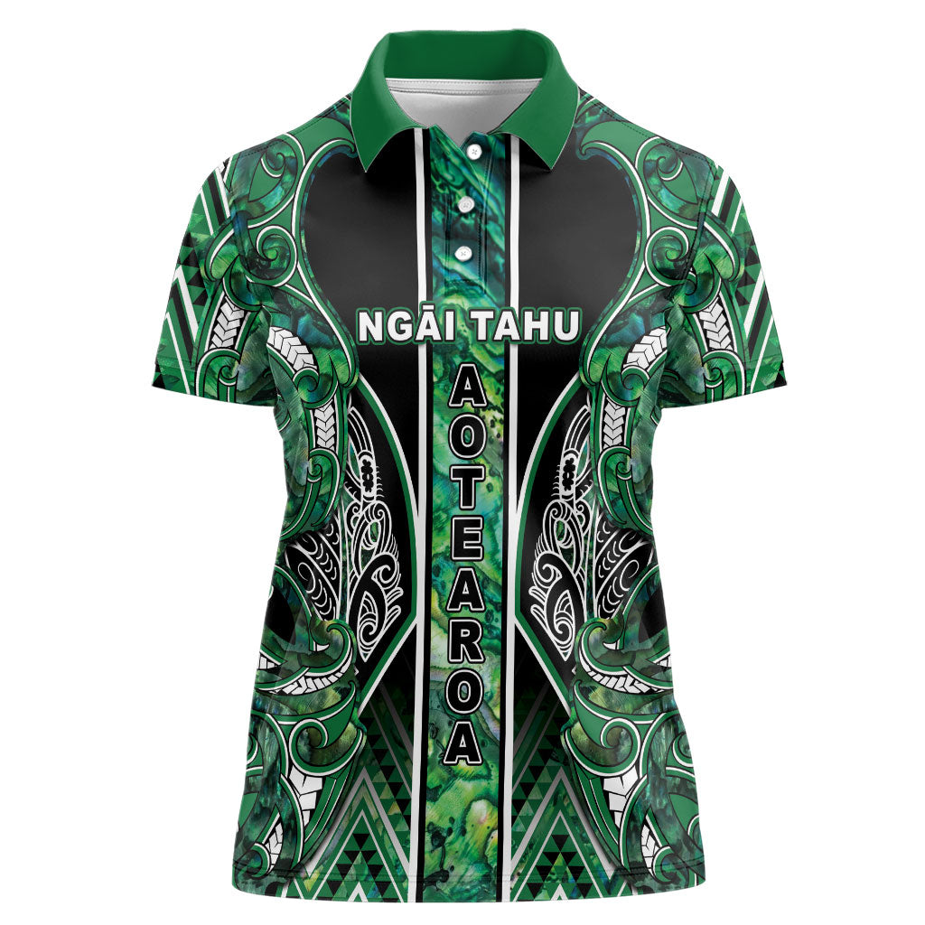 Aotearoa Ngai Tahu Women Polo Shirt Maori Tribal Dark Green Paua Shell Pattern DT05 Female Green - Polynesian Pride