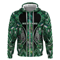 Aotearoa Ngai Tahu Zip Hoodie Maori Tribal Dark Green Paua Shell Pattern DT05 Zip Hoodie Green - Polynesian Pride