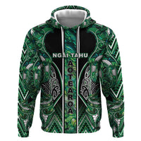 Aotearoa Ngai Tahu Zip Hoodie Maori Tribal Dark Green Paua Shell Pattern DT05 Pullover Hoodie Green - Polynesian Pride