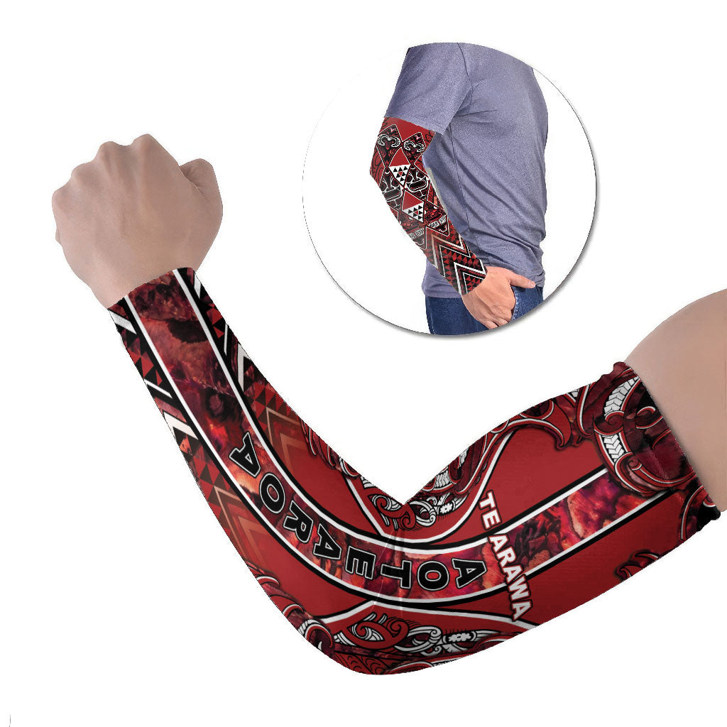 Aotearoa Te Arawa Arm Sleeves Maori Tribal Dark Red Paua Shell Pattern DT05 Set of 2 Red - Polynesian Pride
