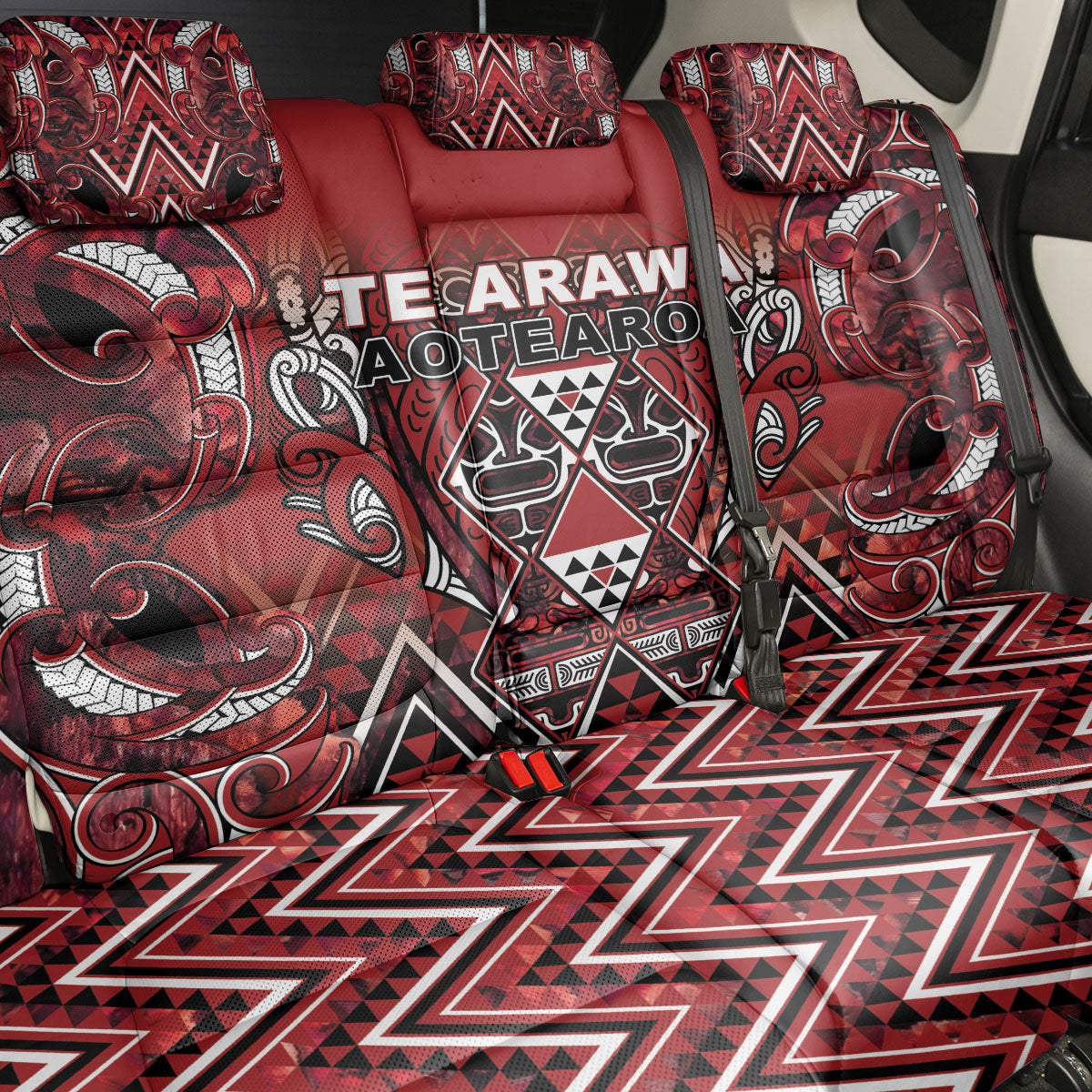 Aotearoa Te Arawa Back Car Seat Cover Maori Tribal Dark Red Paua Shell Pattern DT05 - Polynesian Pride