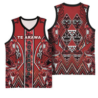 Aotearoa Te Arawa Basketball Jersey Maori Tribal Dark Red Paua Shell Pattern DT05 - Polynesian Pride