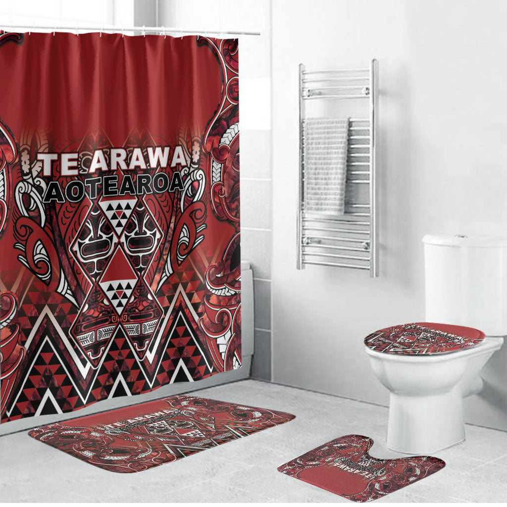 Aotearoa Te Arawa Bathroom Set Maori Tribal Dark Red Paua Shell Pattern DT05 Bathroom Set (4 pcs) Red - Polynesian Pride